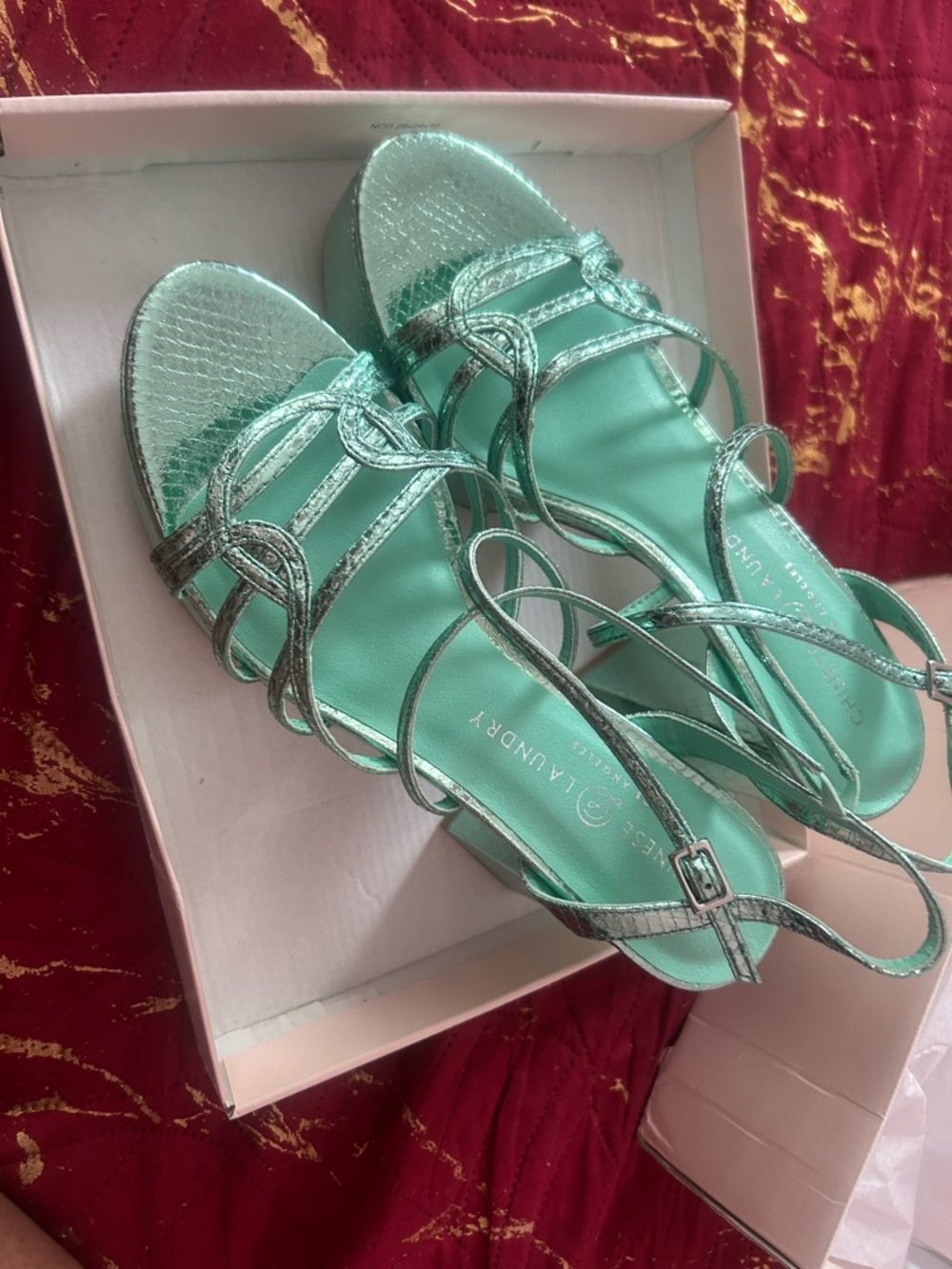 Chinese Laundry Metallic Mint Green Strappy Heels beautiful black heelsbrand new